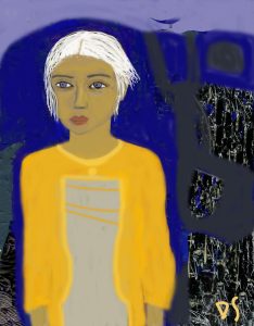 Digital illustration of a sad looking young girl